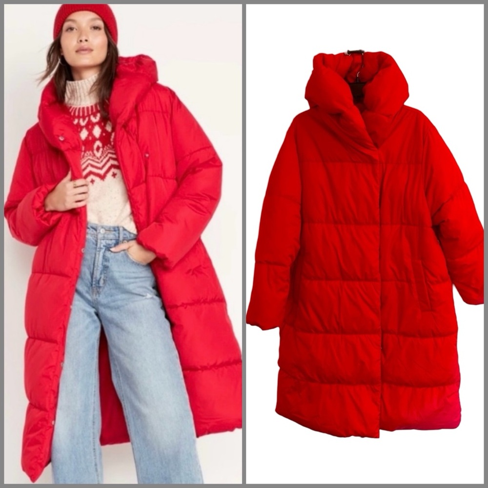 Red Puffer Coat : Old Navy